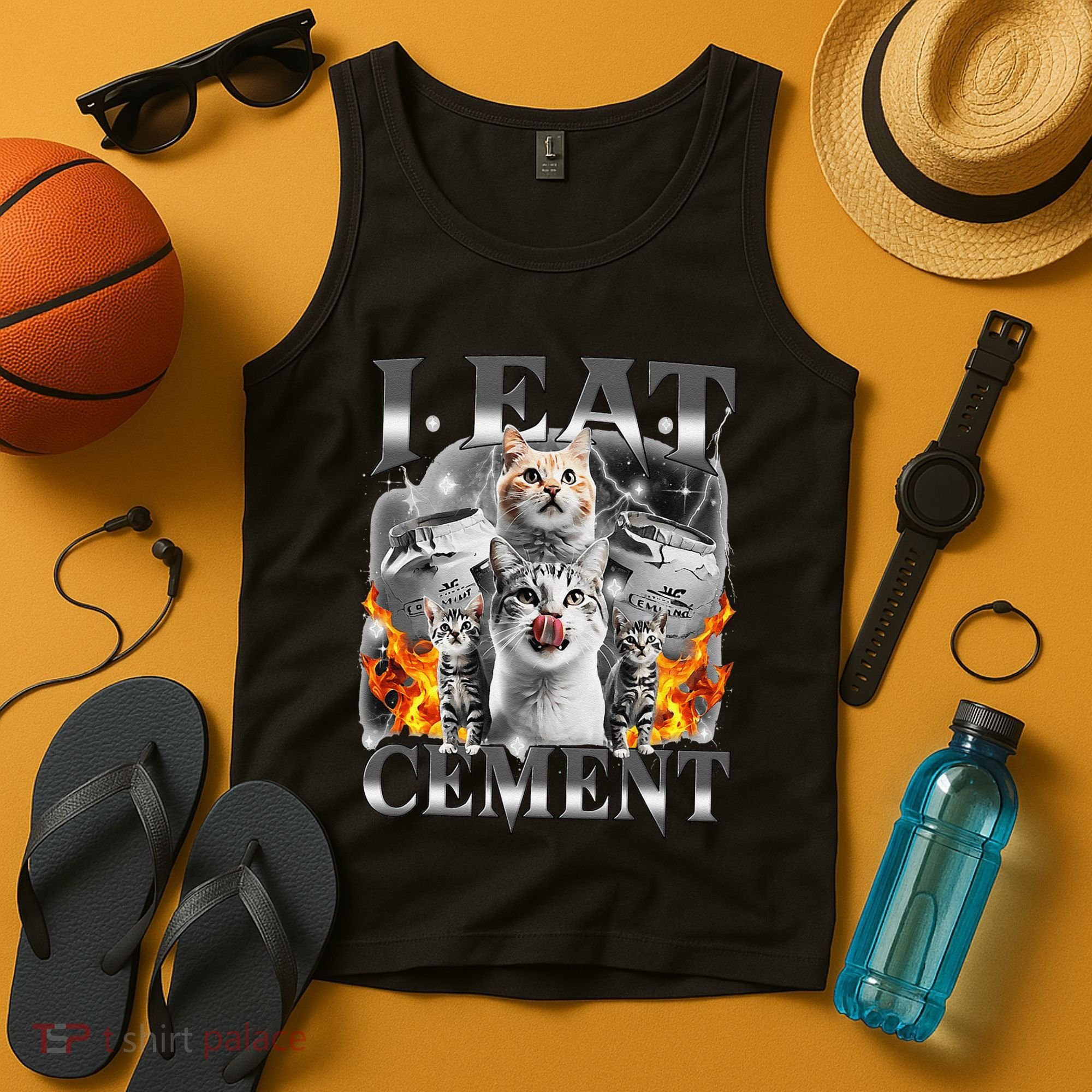 I Eat Cement Cursed Cat Funny Oddly Specific Dank Meme Cat Tank Top