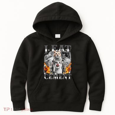 I Eat Cement Cursed Cat Funny Oddly Specific Dank Meme Cat Kids Hoodie