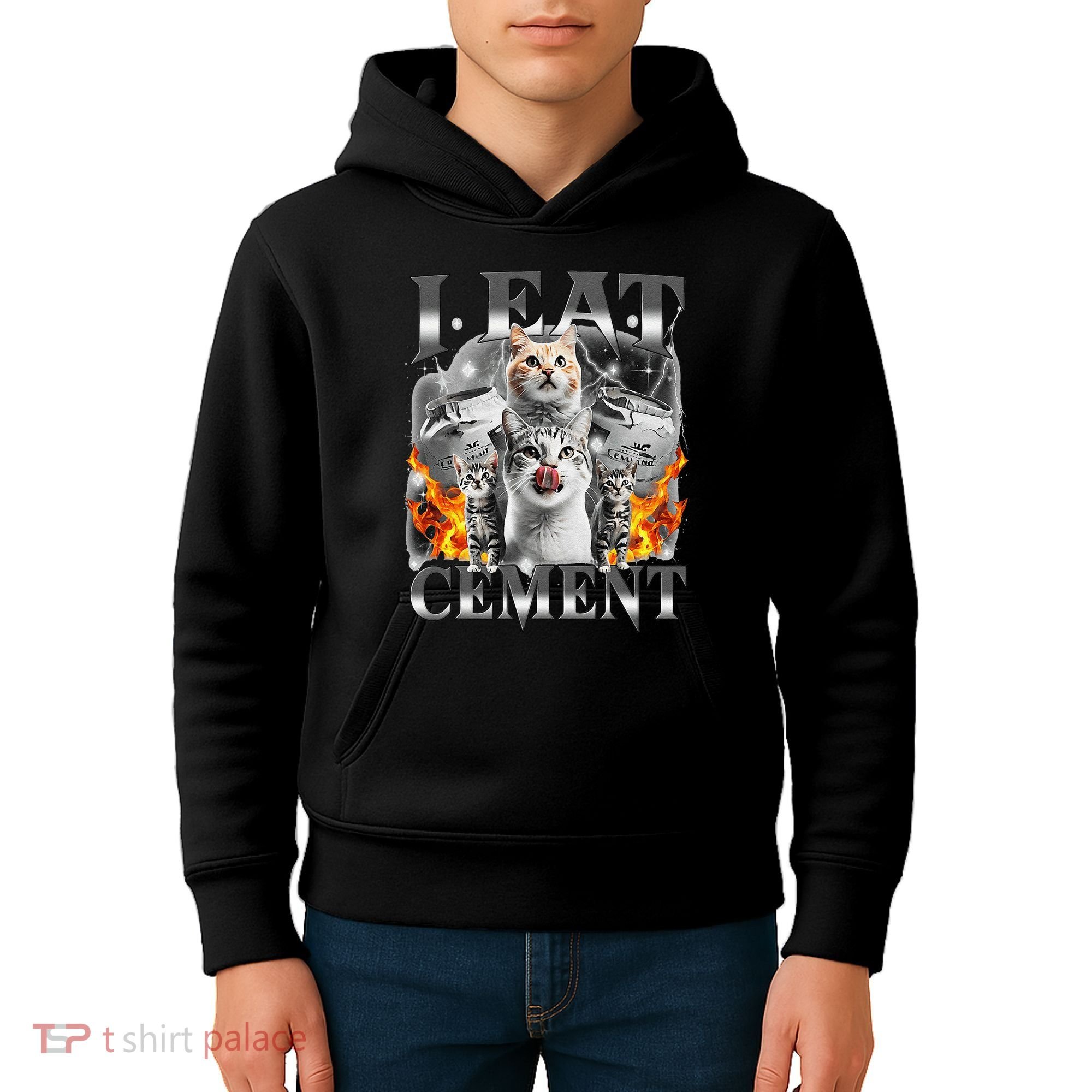 I Eat Cement Cursed Cat Funny Oddly Specific Dank Meme Cat Kids Hoodie