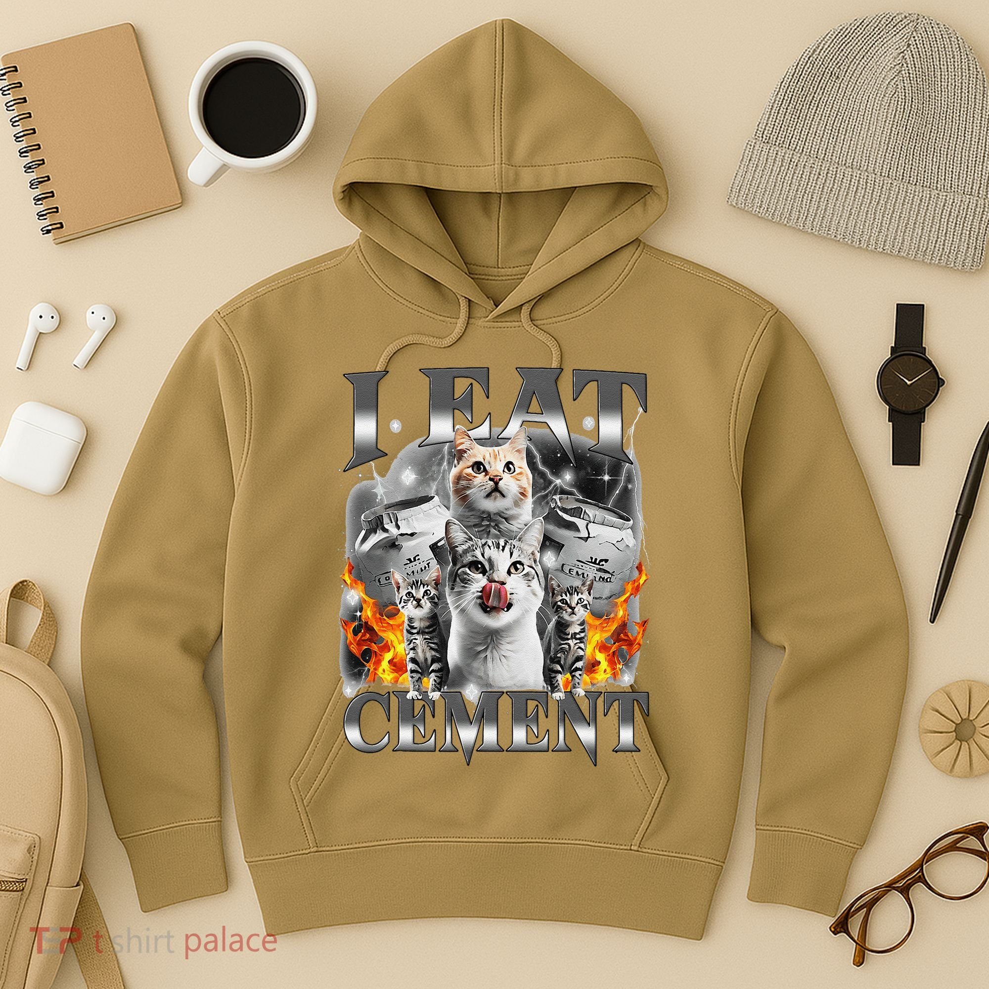 I Eat Cement Cursed Cat Funny Oddly Specific Dank Meme Cat Hoodie