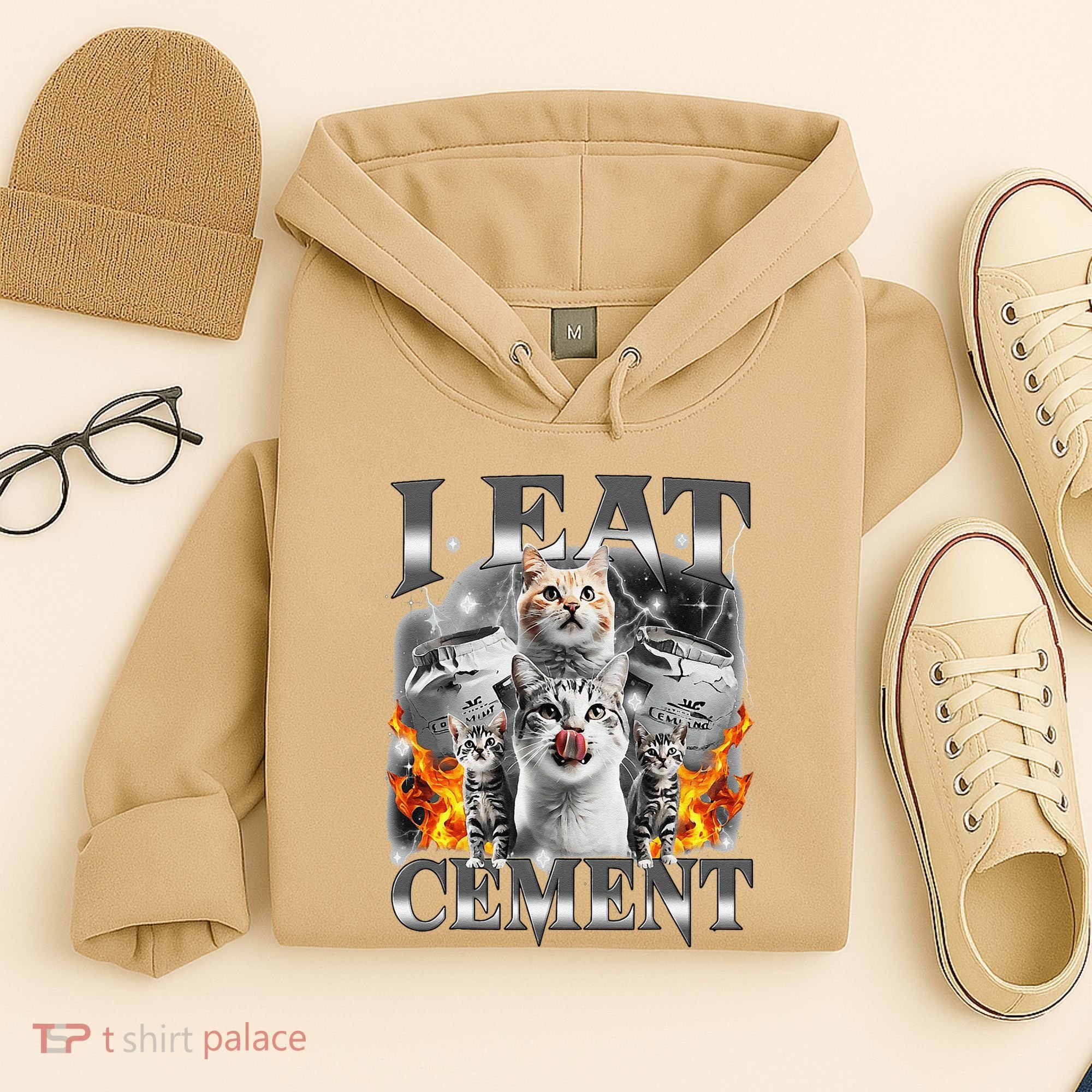 I Eat Cement Cursed Cat Funny Oddly Specific Dank Meme Cat Hoodie