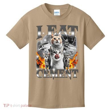 I Eat Cement Cursed Cat Funny Oddly Specific Dank Meme Cat Kids T-Shirt