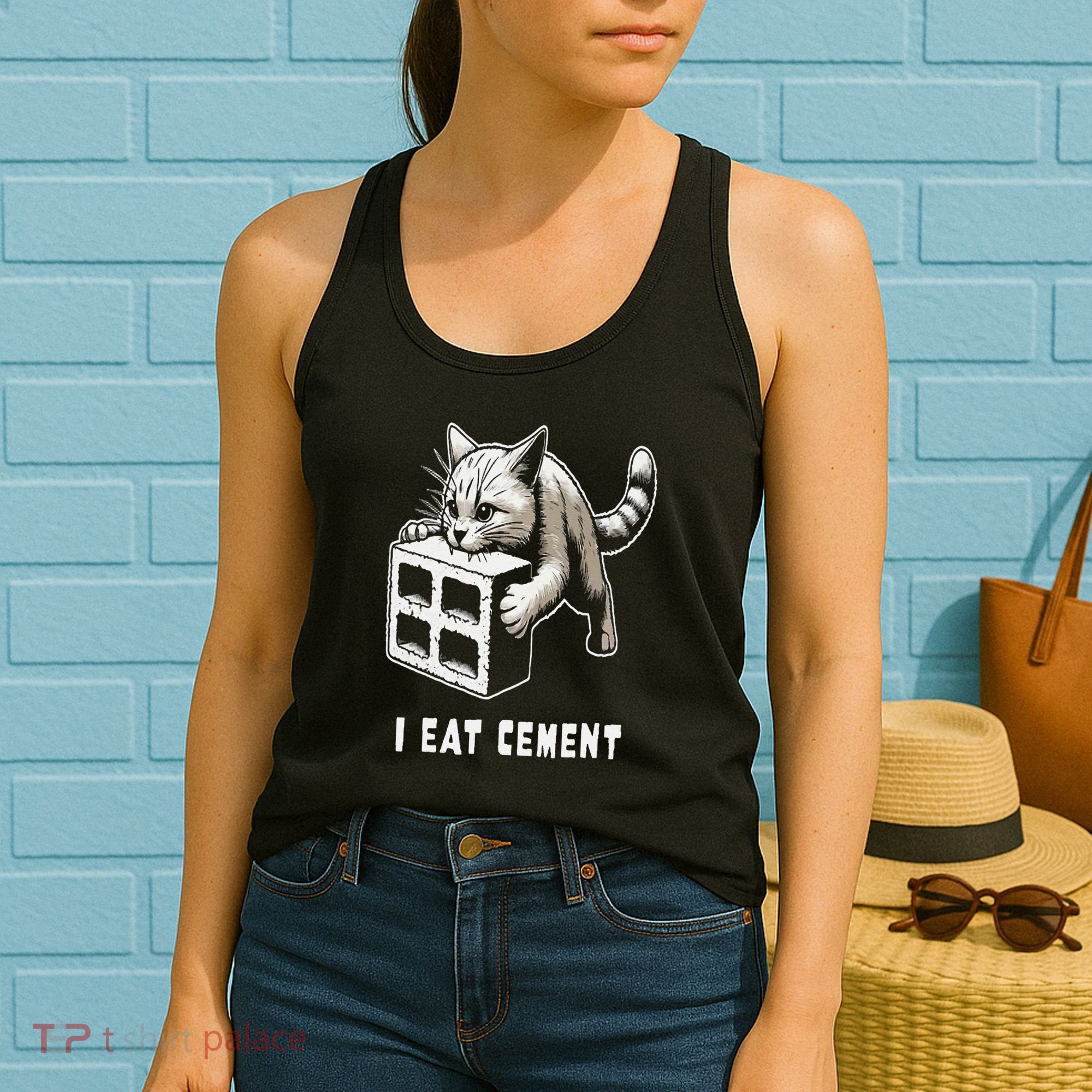 I Eat Cement Cursed Cat Funny Oddly Specific Dank Meme Women's Tank Top