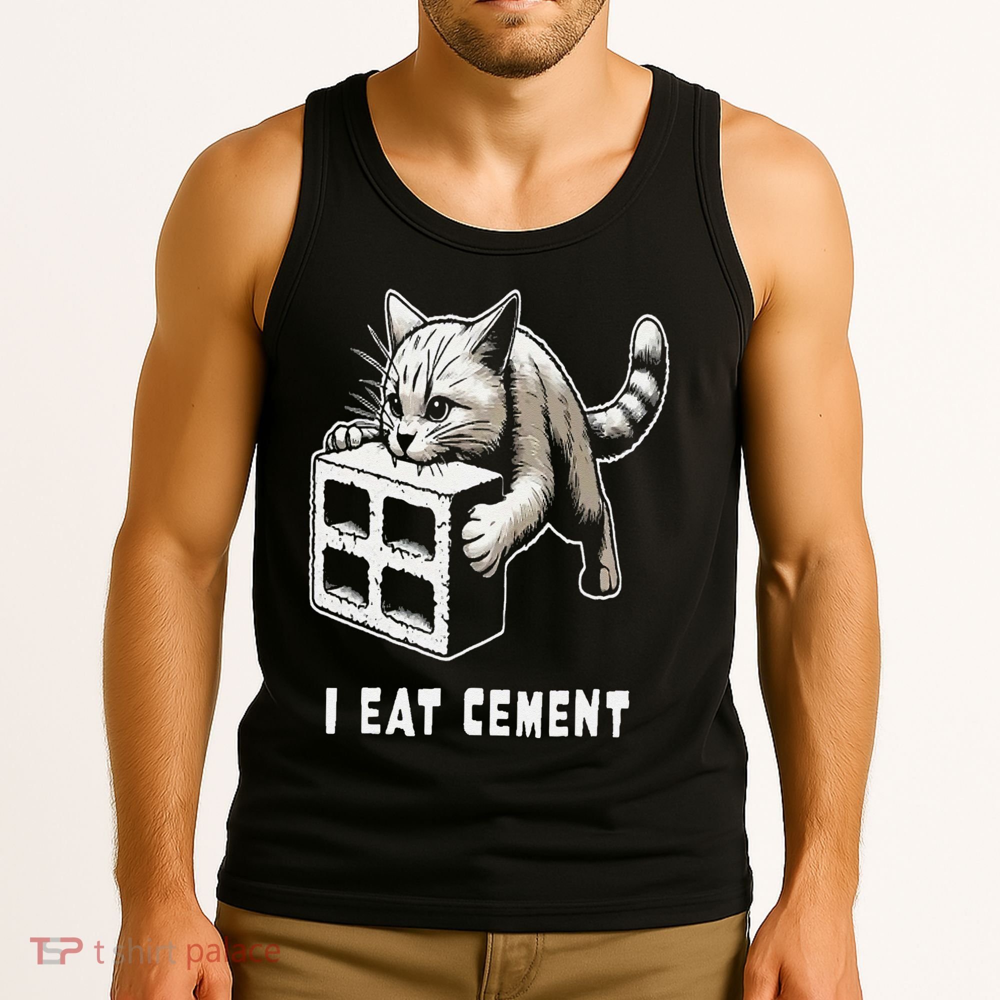 I Eat Cement Cursed Cat Funny Oddly Specific Dank Meme Tank Top