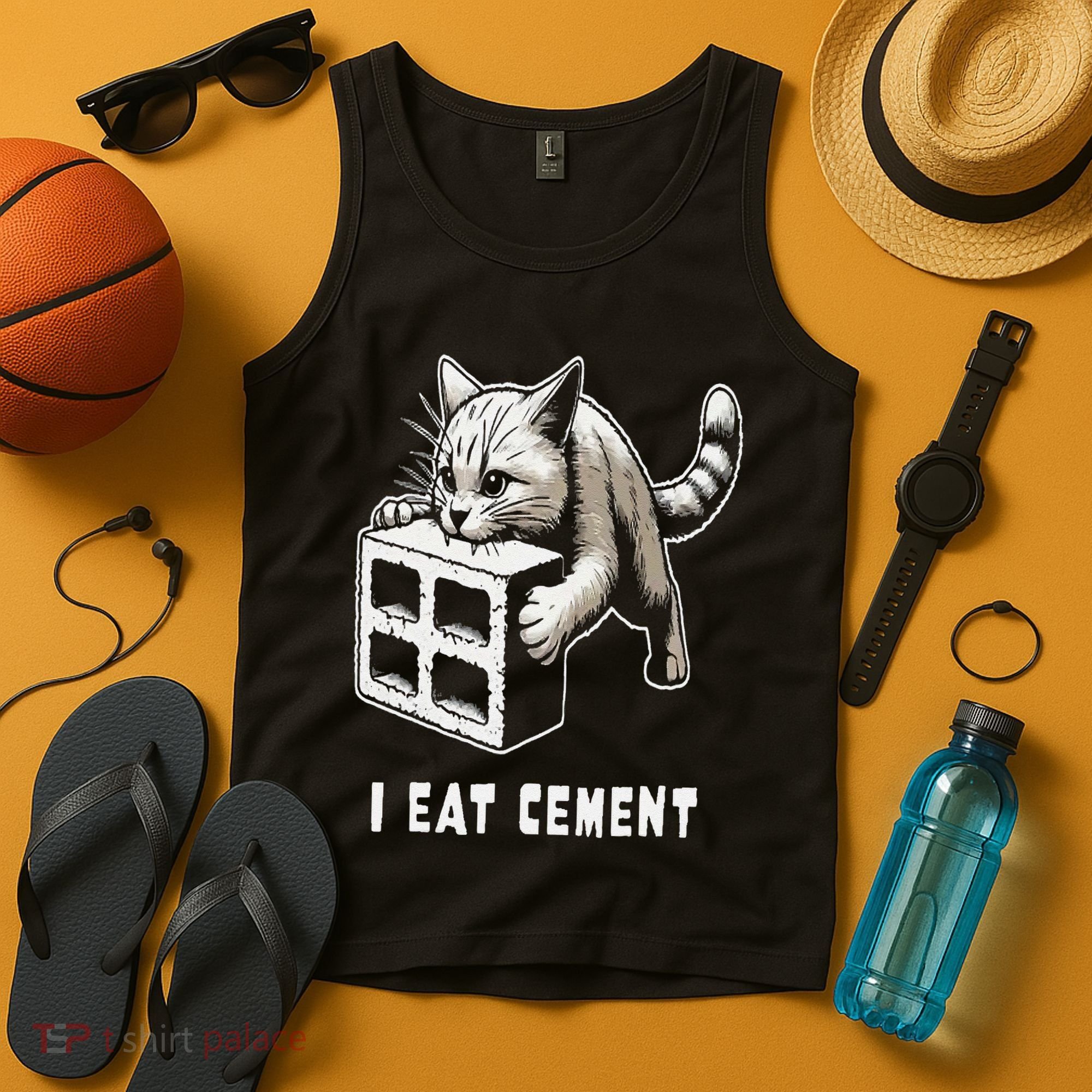 I Eat Cement Cursed Cat Funny Oddly Specific Dank Meme Tank Top