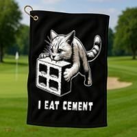 I Eat Cement Cursed Cat Funny Oddly Specific Dank Meme Golf Towel thumb 1