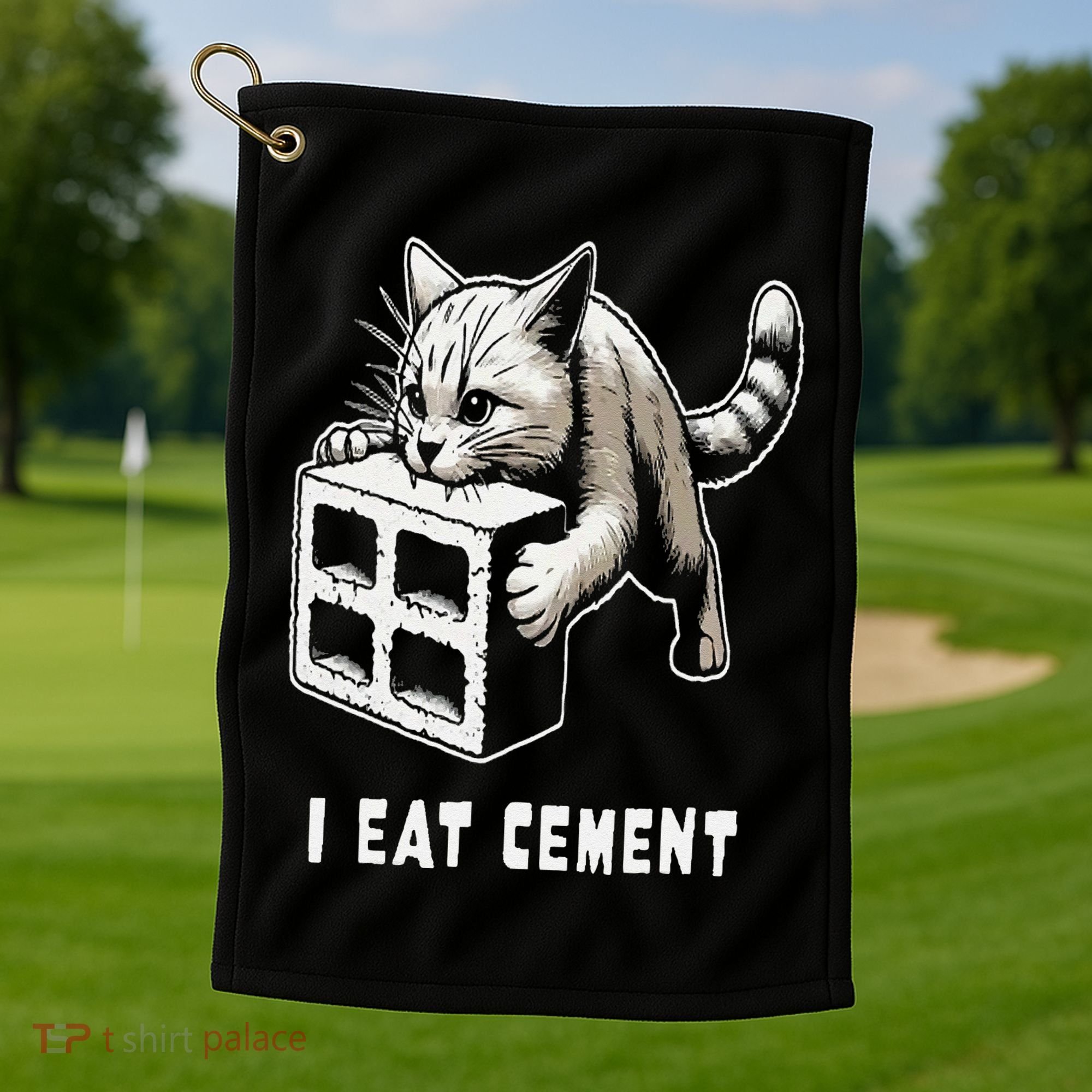 I Eat Cement Cursed Cat Funny Oddly Specific Dank Meme Golf Towel