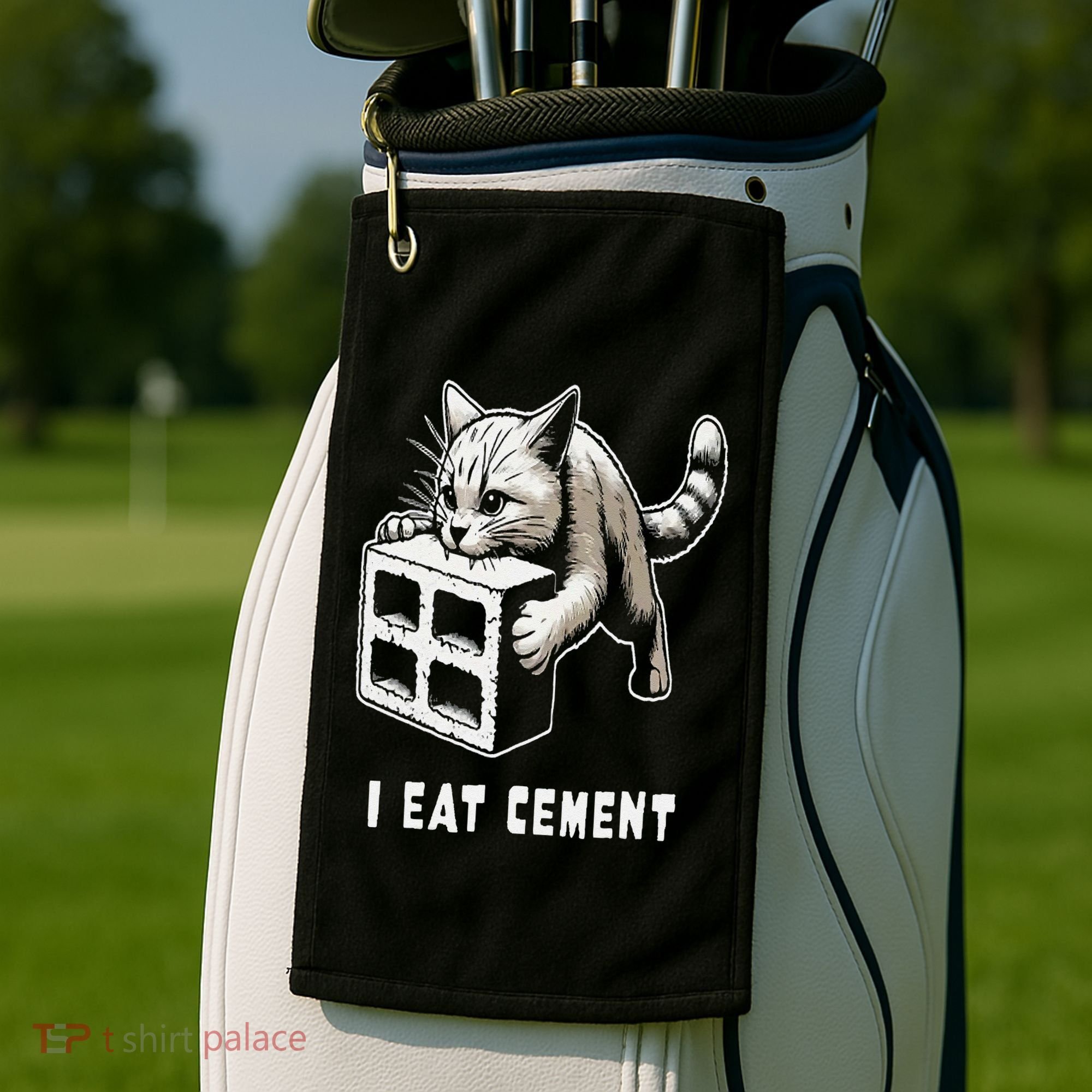 I Eat Cement Cursed Cat Funny Oddly Specific Dank Meme Golf Towel