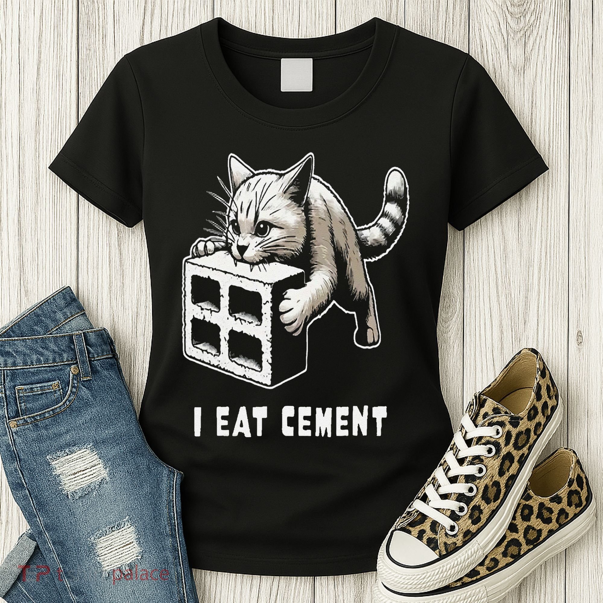 I Eat Cement Cursed Cat Funny Oddly Specific Dank Meme Women's T-Shirt