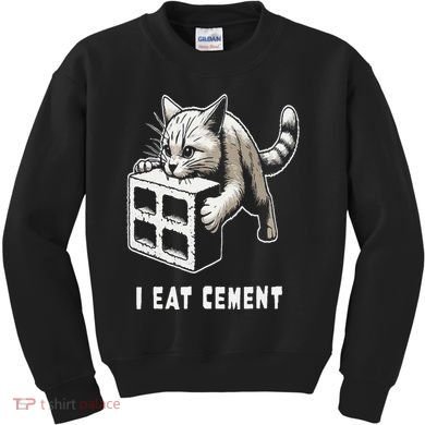 I Eat Cement Cursed Cat Funny Oddly Specific Dank Meme Kids Sweatshirt