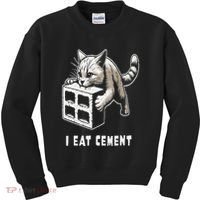 I Eat Cement Cursed Cat Funny Oddly Specific Dank Meme Kids Sweatshirt thumb 0