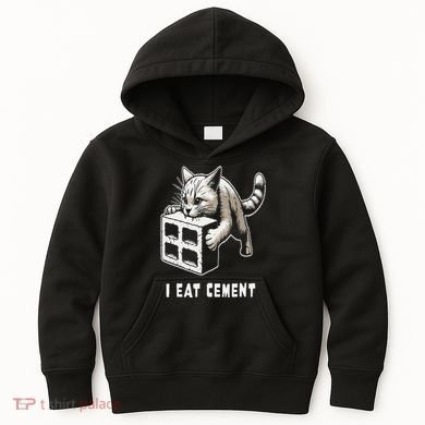 I Eat Cement Cursed Cat Funny Oddly Specific Dank Meme Kids Hoodie