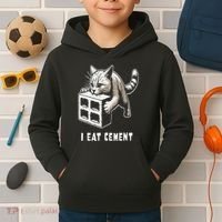 I Eat Cement Cursed Cat Funny Oddly Specific Dank Meme Kids Hoodie thumb 2