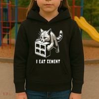 I Eat Cement Cursed Cat Funny Oddly Specific Dank Meme Kids Hoodie thumb 3