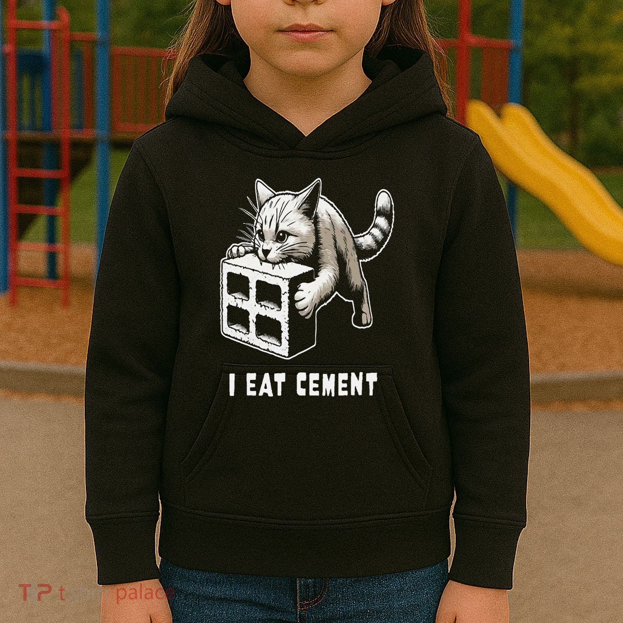 I Eat Cement Cursed Cat Funny Oddly Specific Dank Meme Kids Hoodie