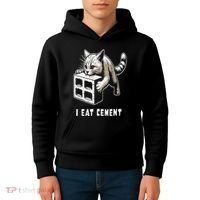 I Eat Cement Cursed Cat Funny Oddly Specific Dank Meme Kids Hoodie thumb 4