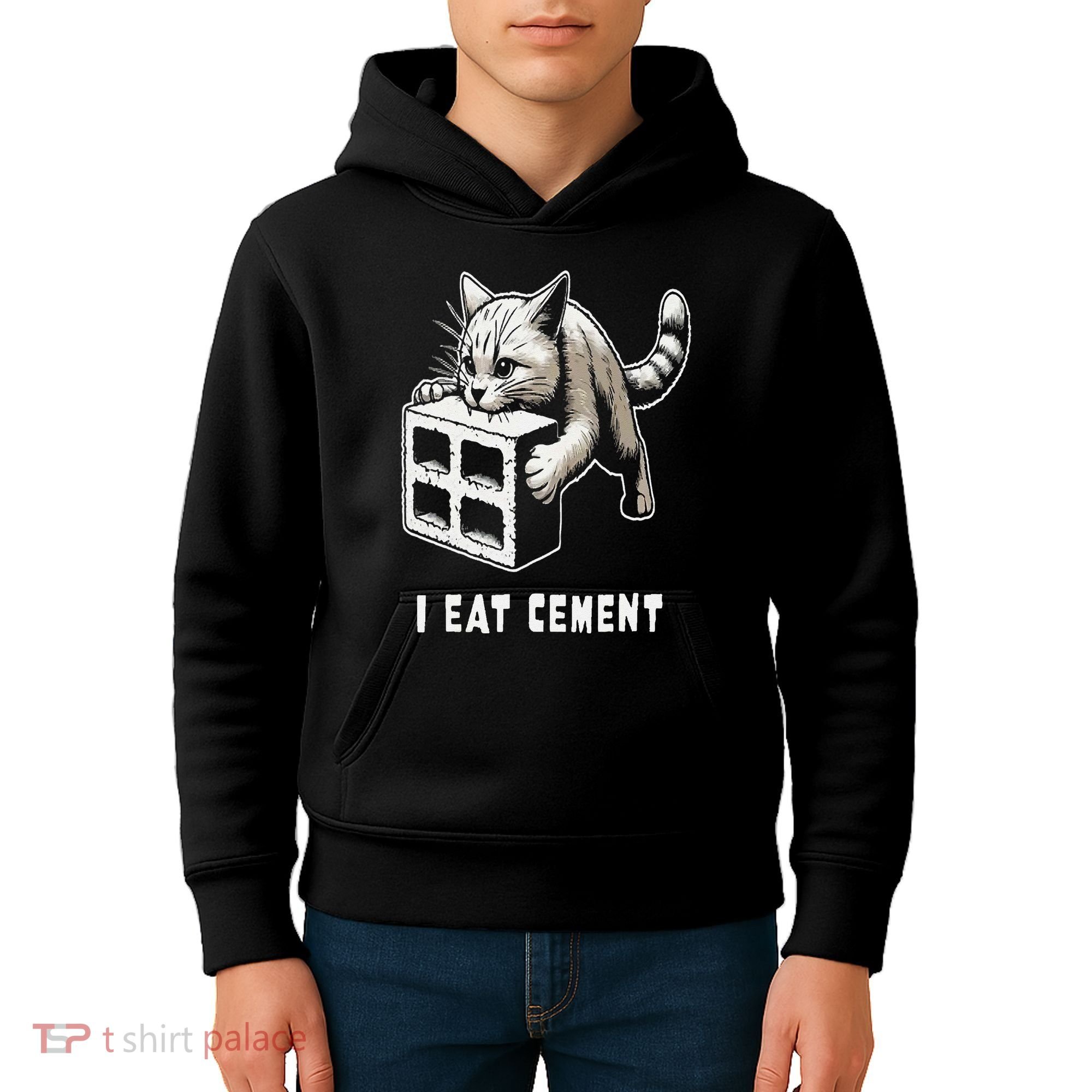 I Eat Cement Cursed Cat Funny Oddly Specific Dank Meme Kids Hoodie