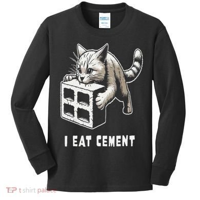 I Eat Cement Cursed Cat Funny Oddly Specific Dank Meme Kids Long Sleeve Shirt