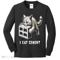 I Eat Cement Cursed Cat Funny Oddly Specific Dank Meme Kids Long Sleeve Shirt thumb 0