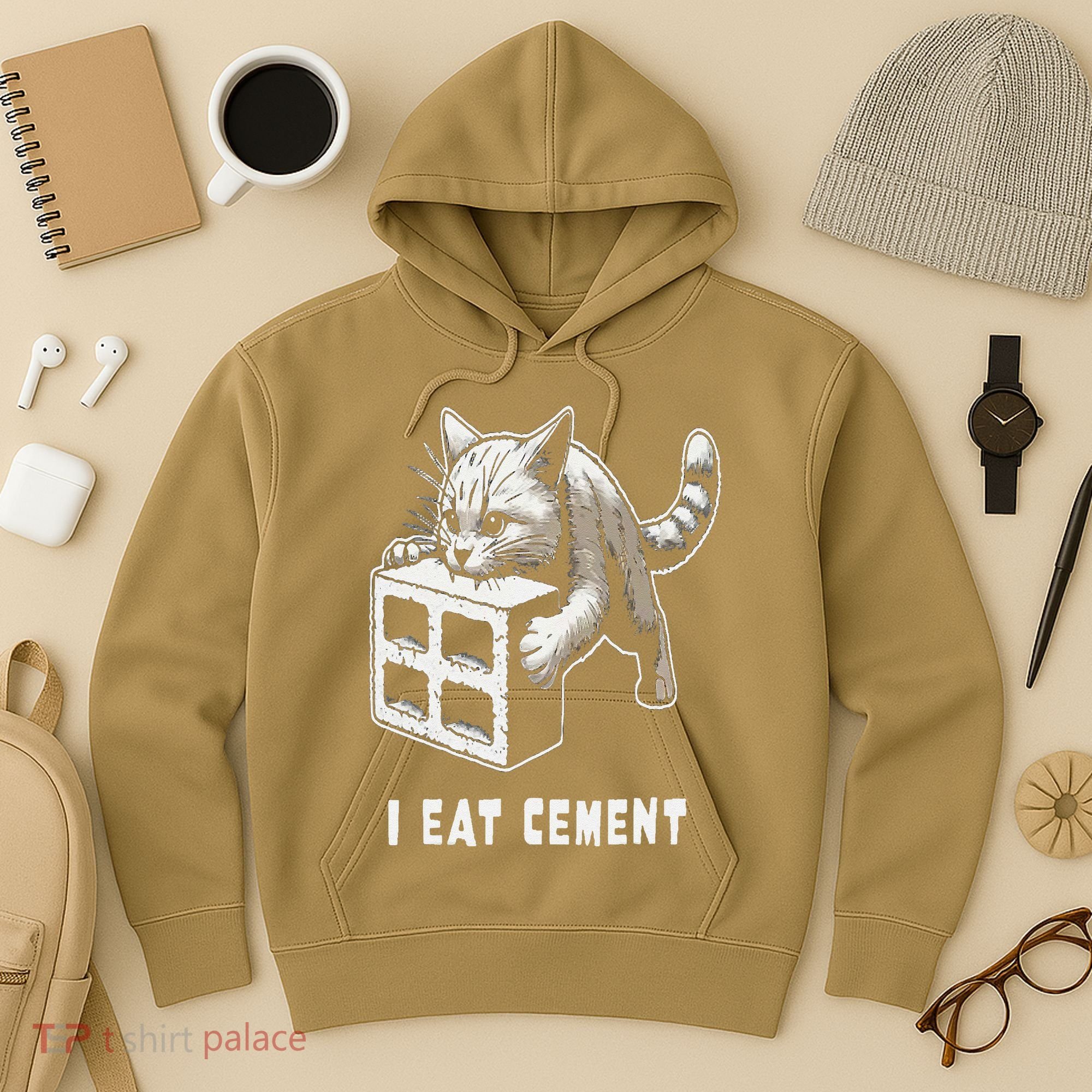 I Eat Cement Cursed Cat Funny Oddly Specific Dank Meme Hoodie