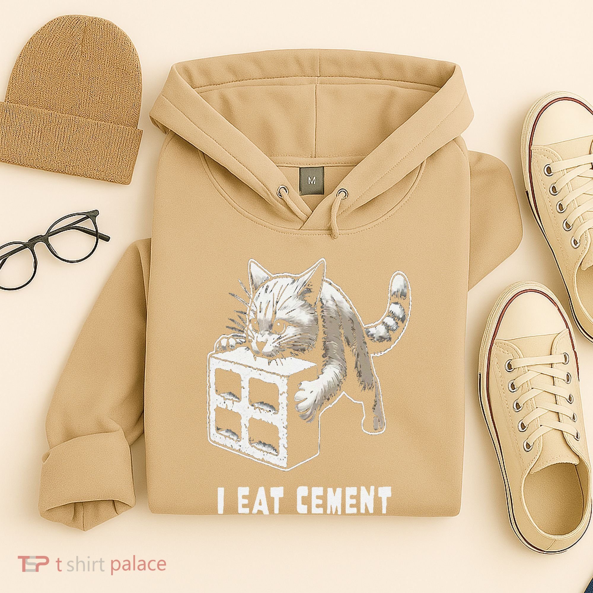 I Eat Cement Cursed Cat Funny Oddly Specific Dank Meme Hoodie