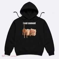 I Eat Cement Cursed Cat Funny Oddly Specific Dank Meme Hoodie thumb 0