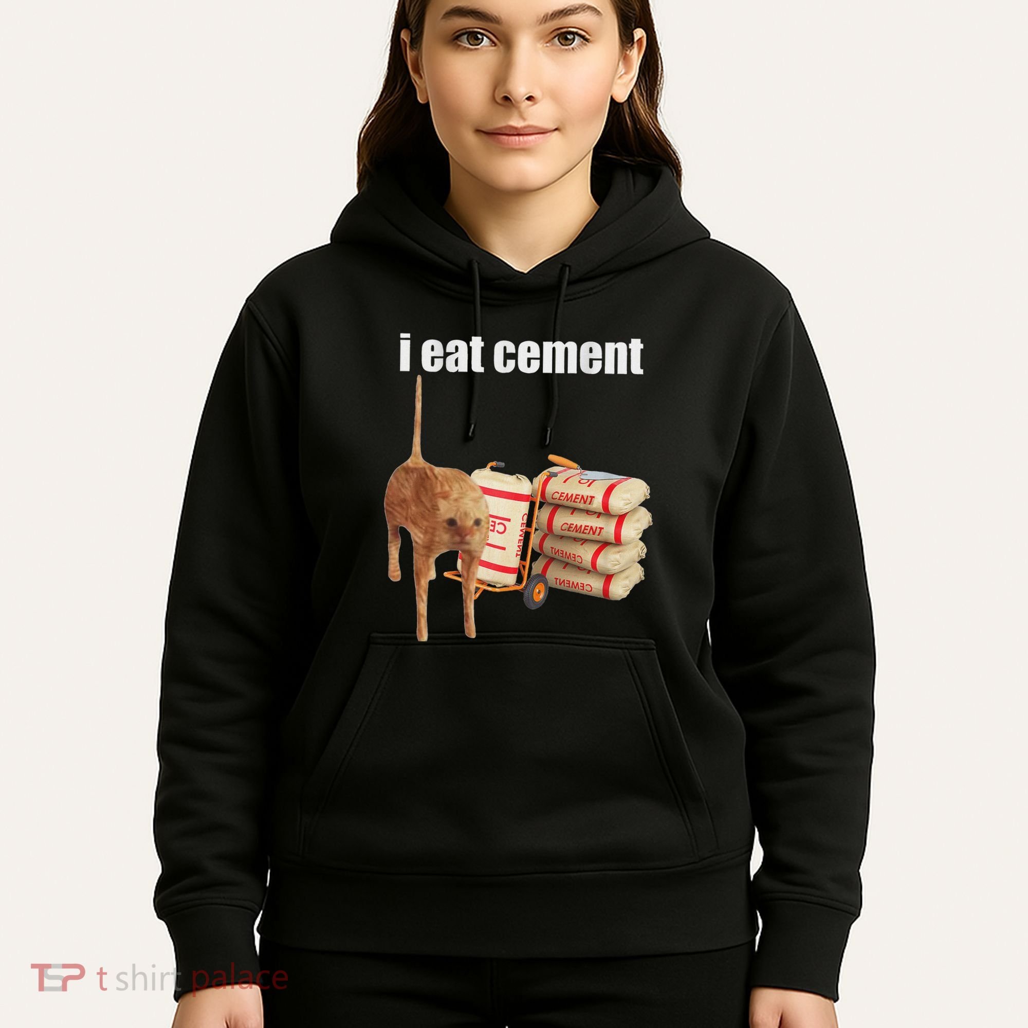 I Eat Cement Cursed Cat Funny Oddly Specific Dank Meme Hoodie