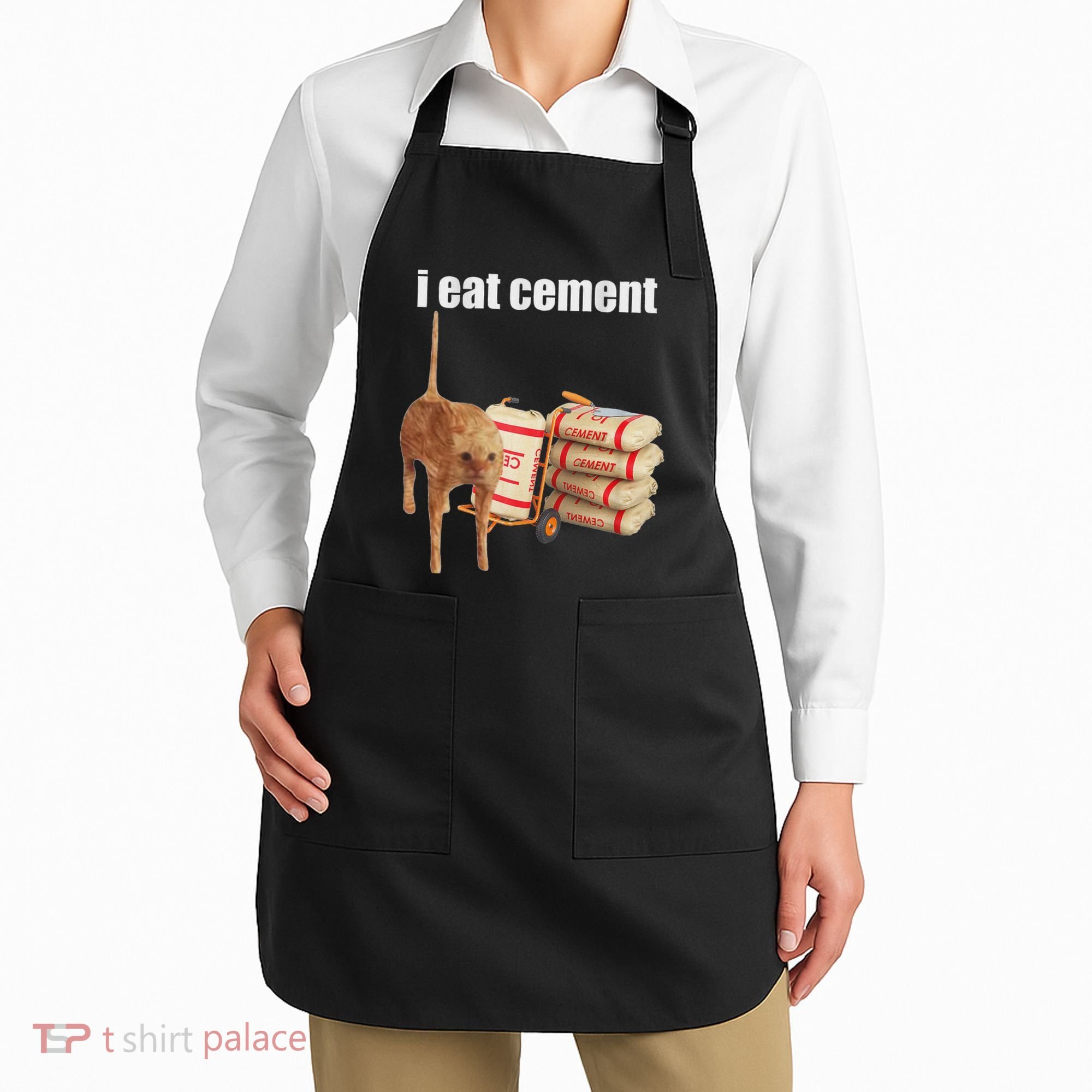 I Eat Cement Cursed Cat Funny Oddly Specific Dank Meme Apron