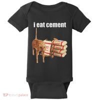 I Eat Cement Cursed Cat Funny Oddly Specific Dank Meme Baby Bodysuit thumb 0