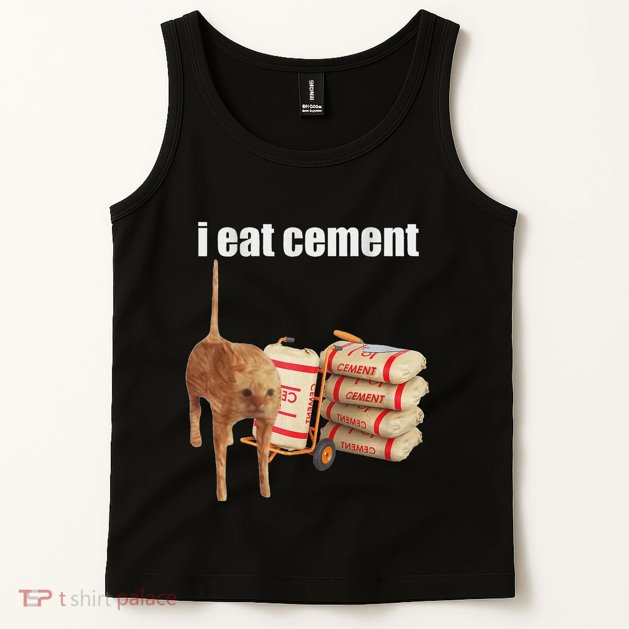 I Eat Cement Cursed Cat Funny Oddly Specific Dank Meme Tank Top