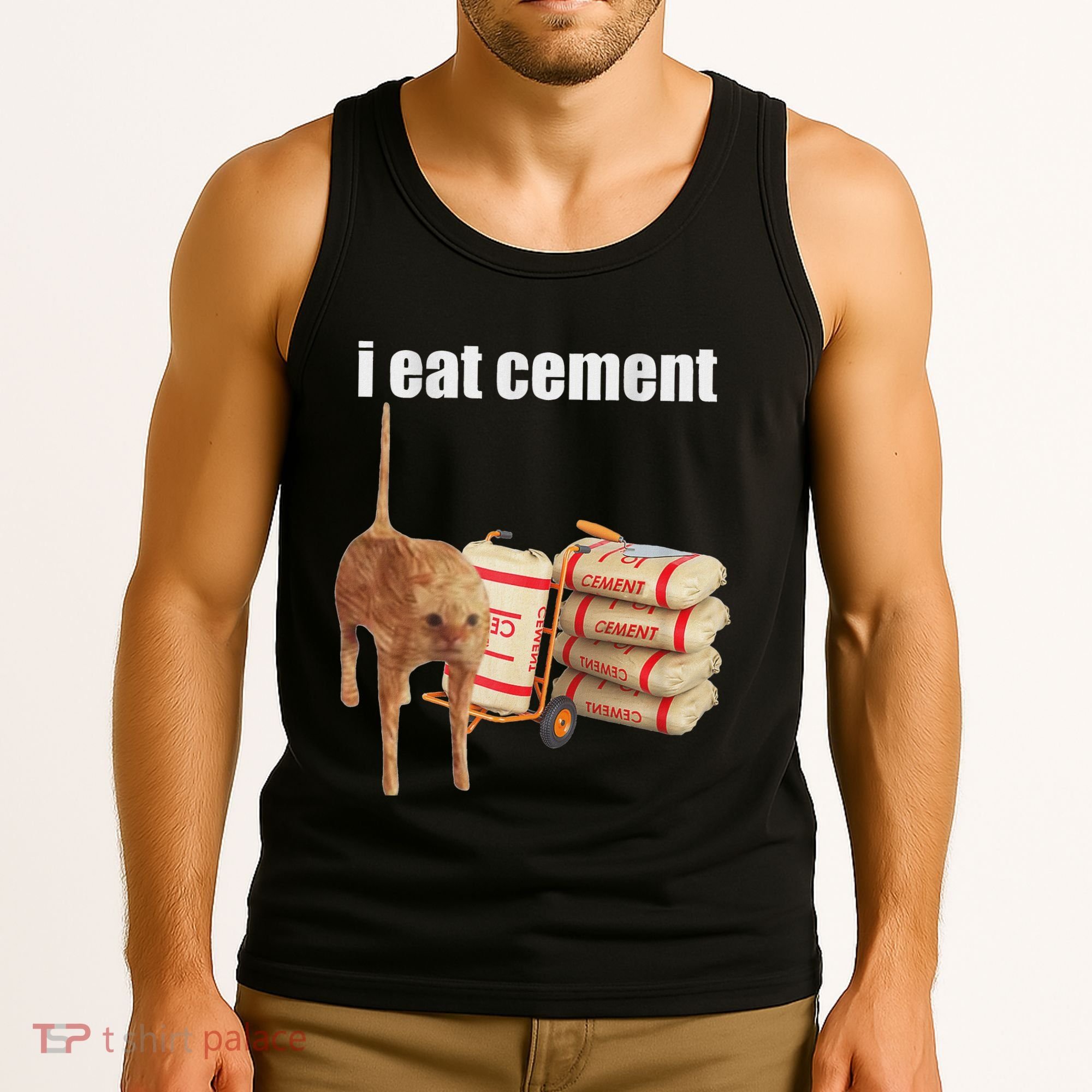 I Eat Cement Cursed Cat Funny Oddly Specific Dank Meme Tank Top