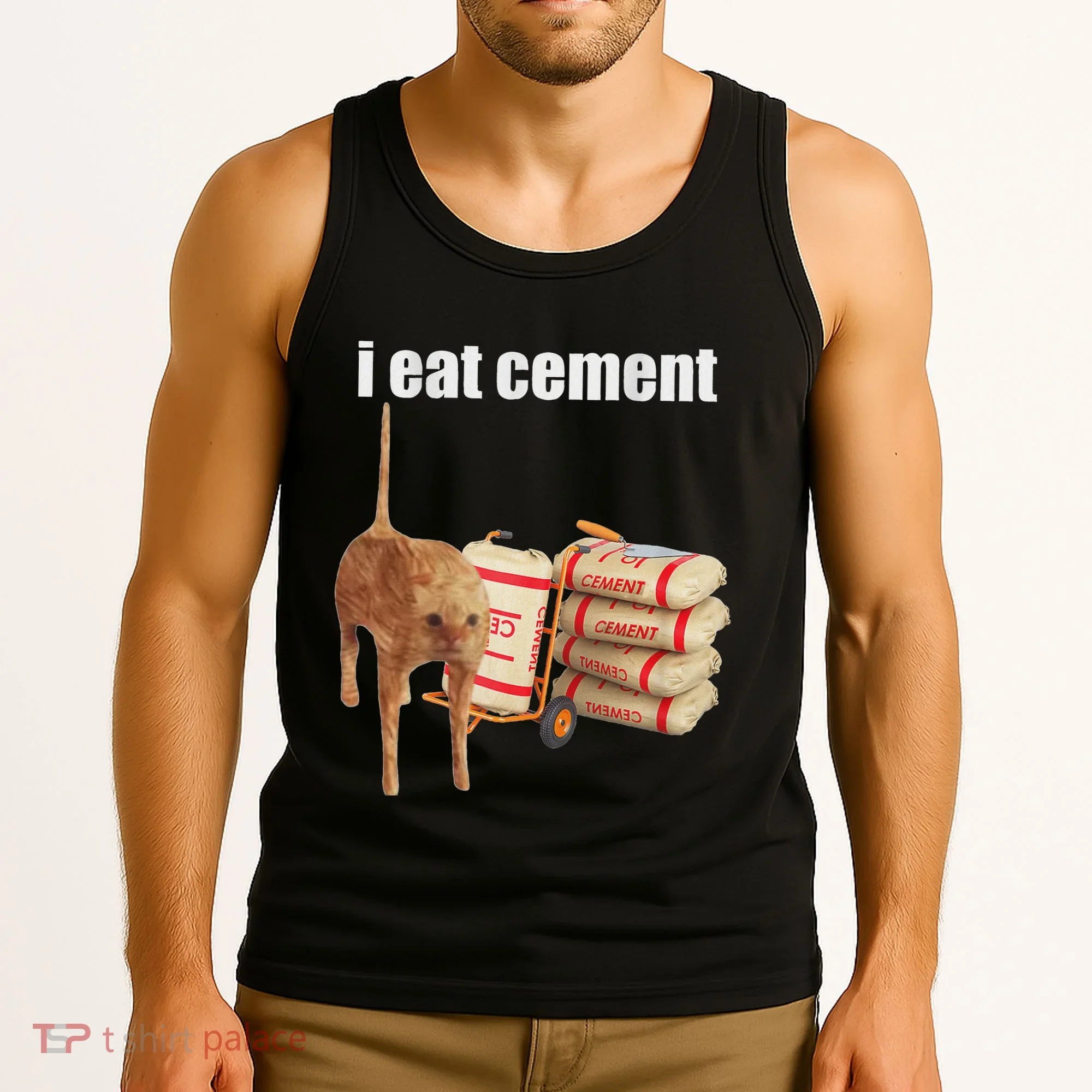 I Eat Cement Cursed Cat Funny Oddly Specific Dank Meme Tank Top