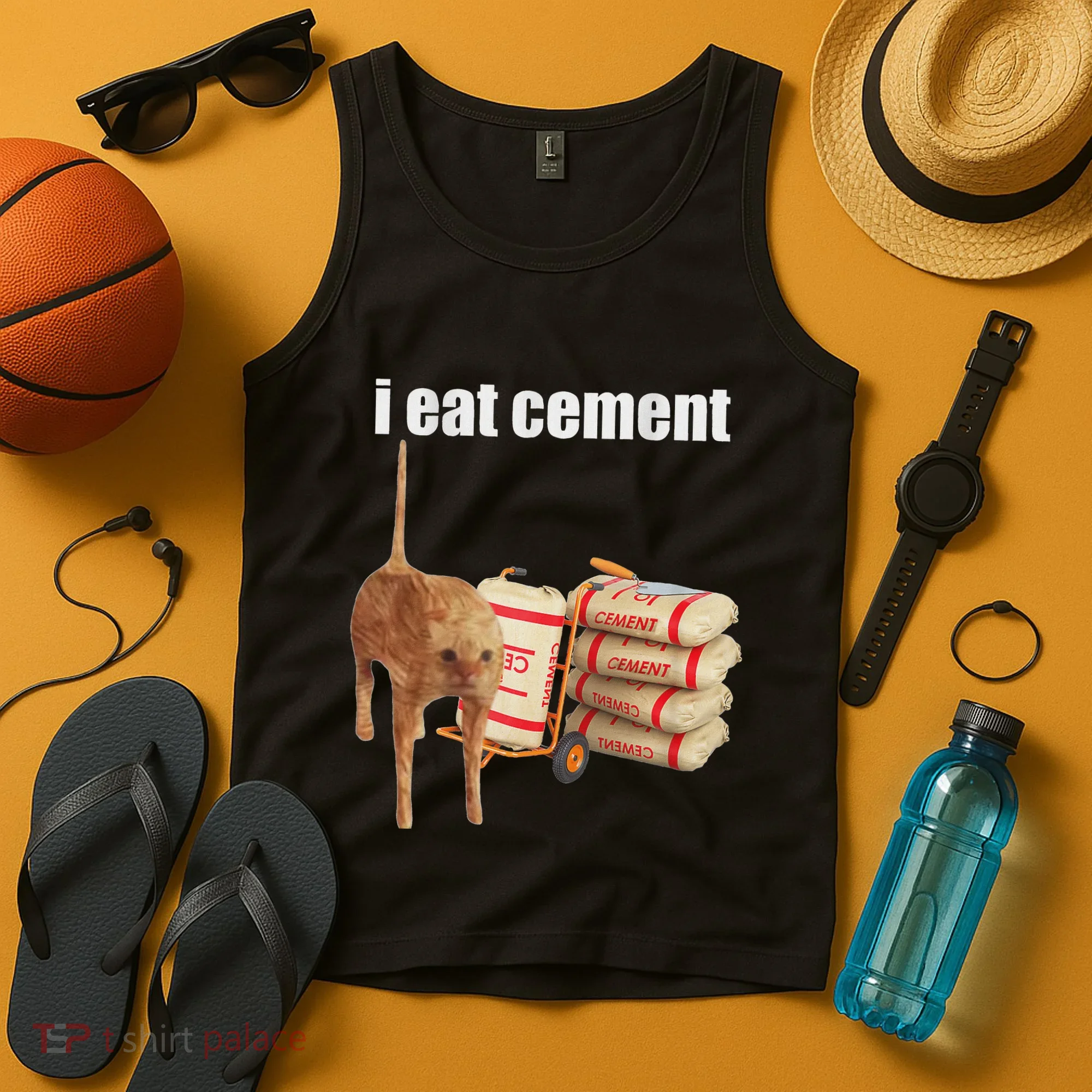 I Eat Cement Cursed Cat Funny Oddly Specific Dank Meme Tank Top
