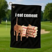 I Eat Cement Cursed Cat Funny Oddly Specific Dank Meme Golf Towel thumb 1