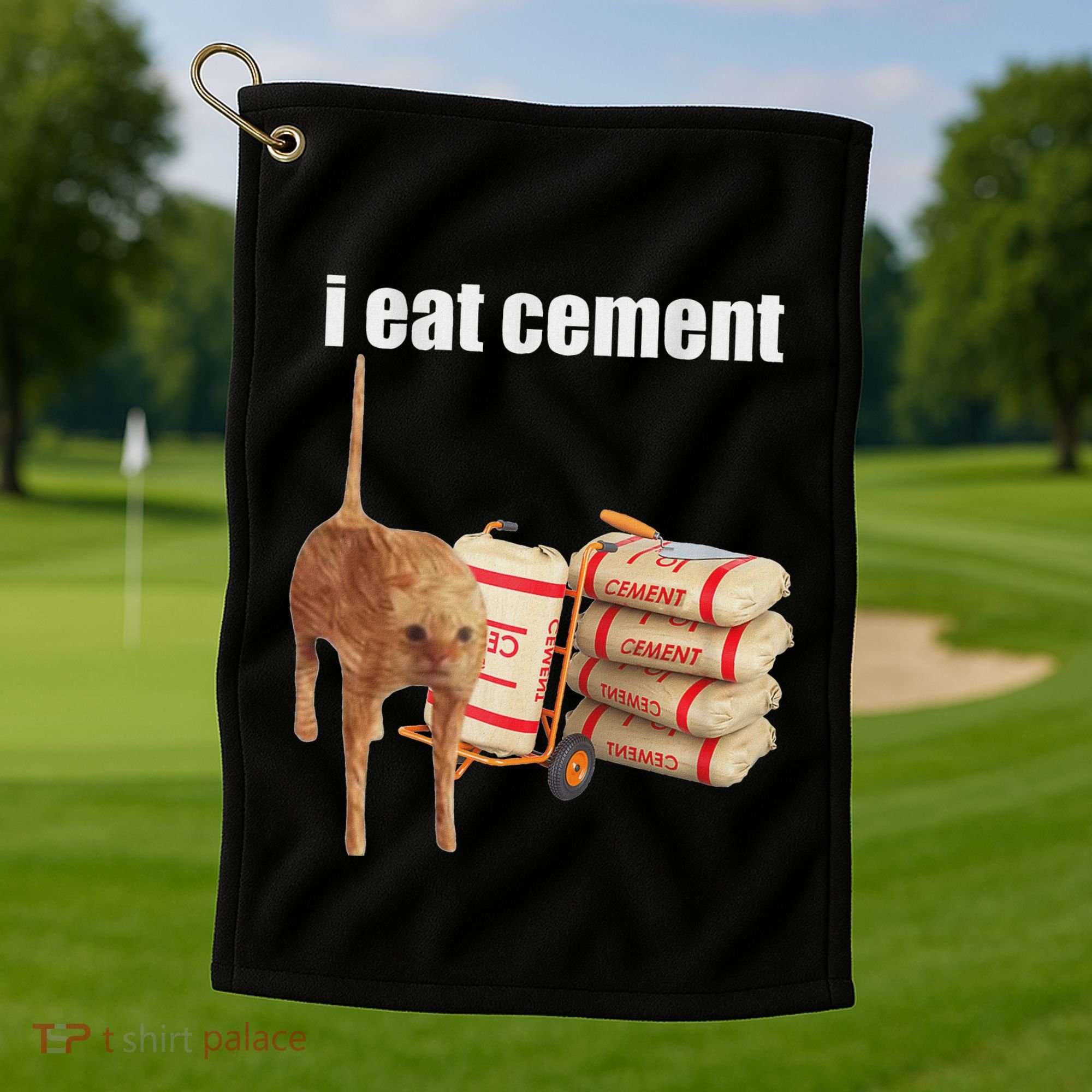 I Eat Cement Cursed Cat Funny Oddly Specific Dank Meme Golf Towel