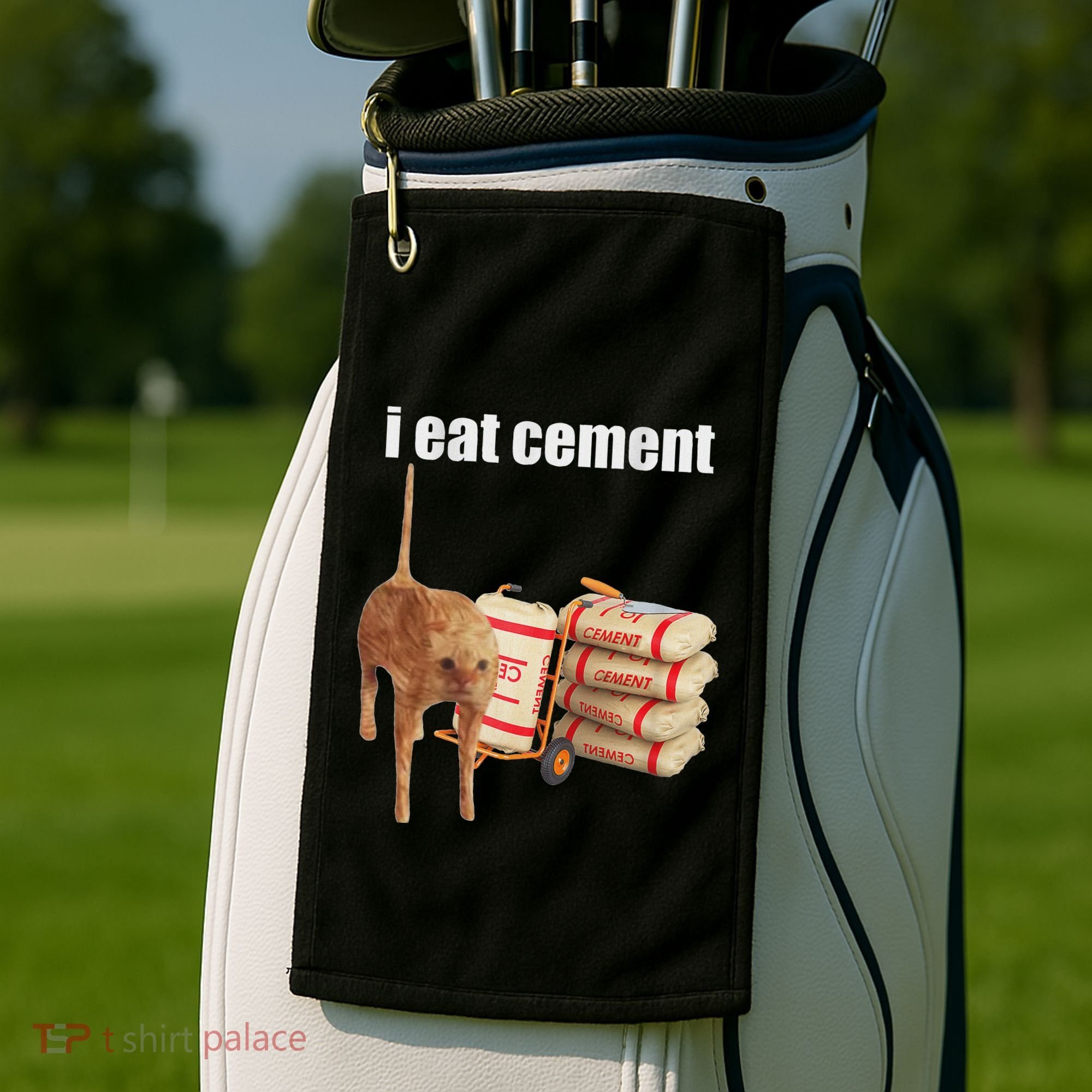 I Eat Cement Cursed Cat Funny Oddly Specific Dank Meme Golf Towel