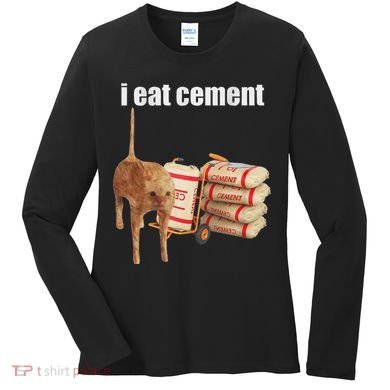 I Eat Cement Cursed Cat Funny Oddly Specific Dank Meme Women's Long Sleeve Shirt