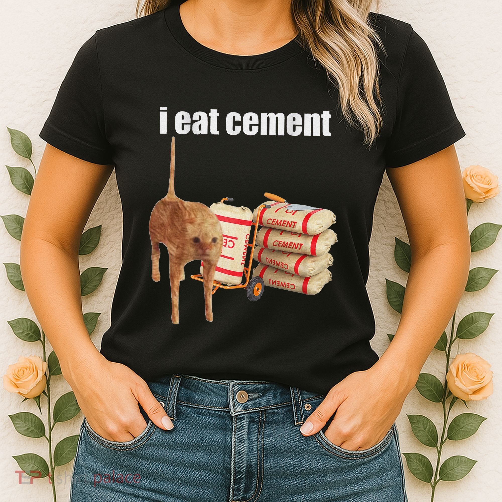 I Eat Cement Cursed Cat Funny Oddly Specific Dank Meme Women's T-Shirt
