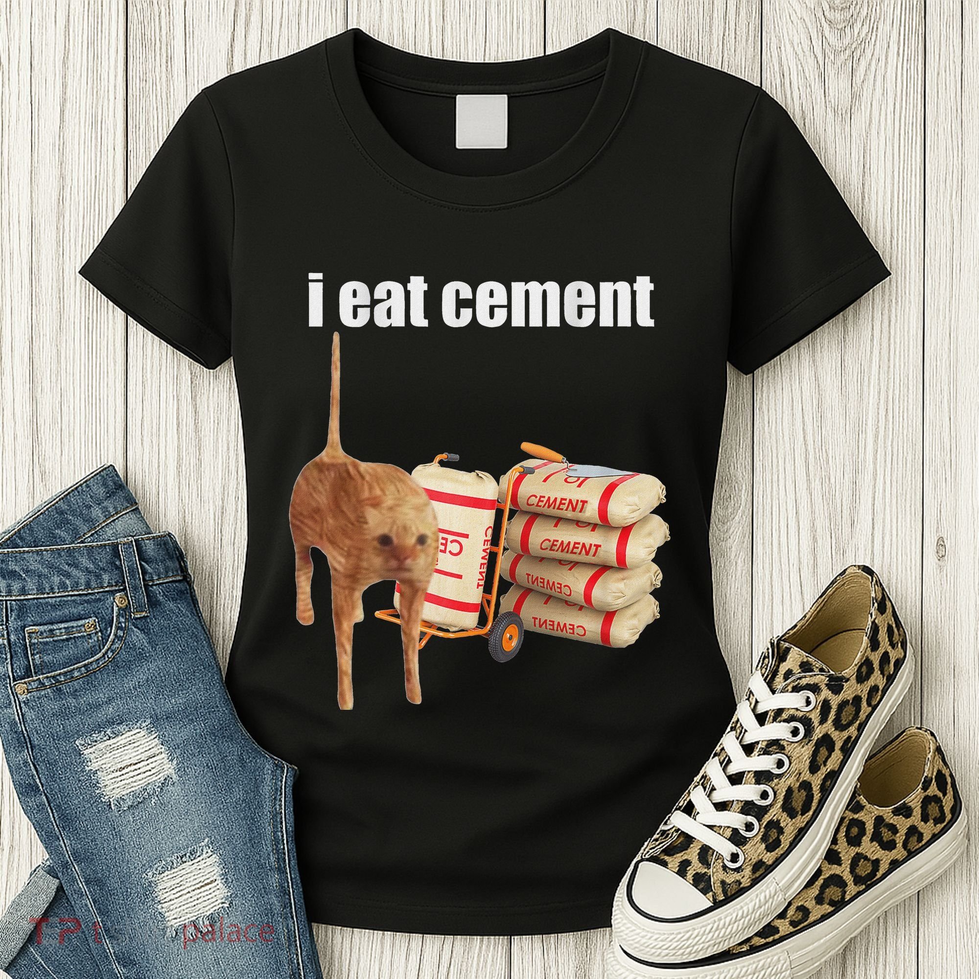 I Eat Cement Cursed Cat Funny Oddly Specific Dank Meme Women's T-Shirt