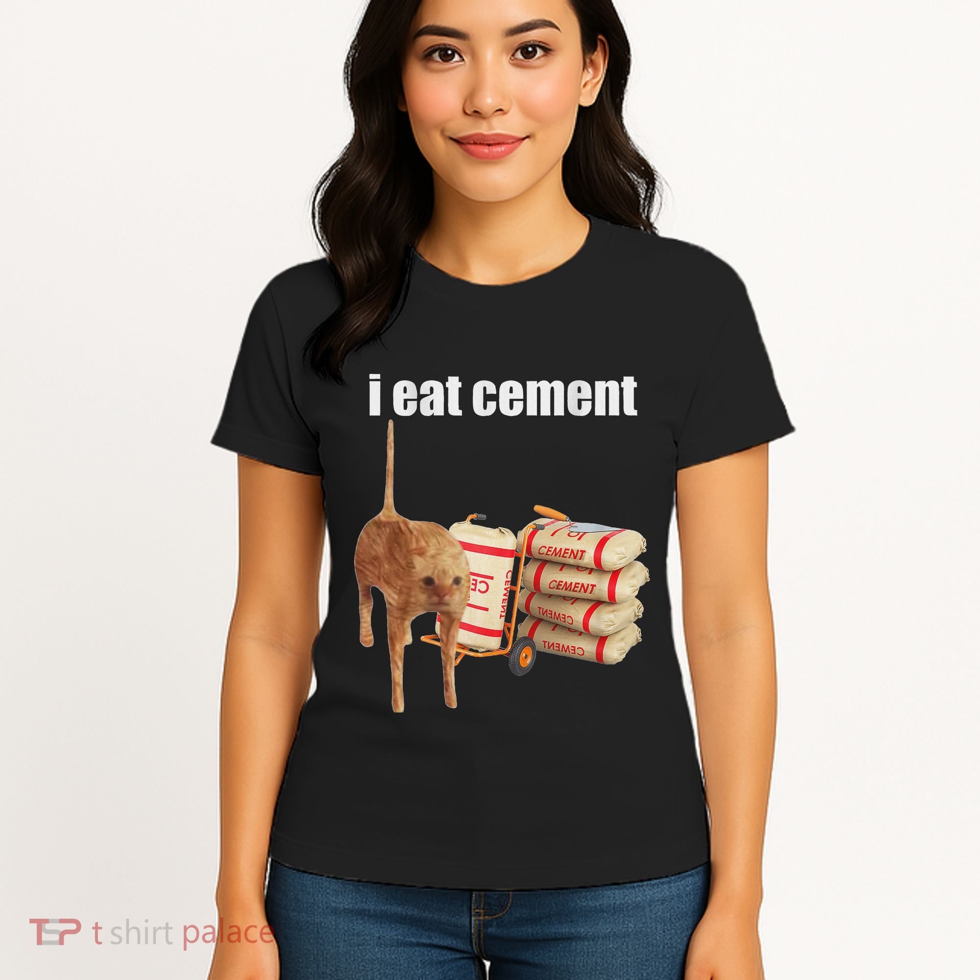 I Eat Cement Cursed Cat Funny Oddly Specific Dank Meme Women's T-Shirt
