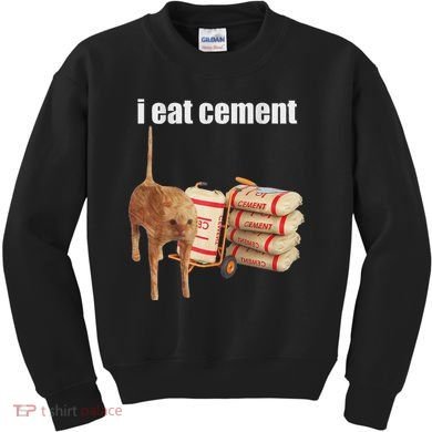 I Eat Cement Cursed Cat Funny Oddly Specific Dank Meme Kids Sweatshirt