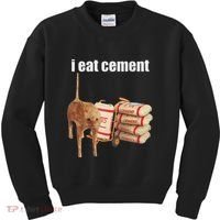 I Eat Cement Cursed Cat Funny Oddly Specific Dank Meme Kids Sweatshirt thumb 0