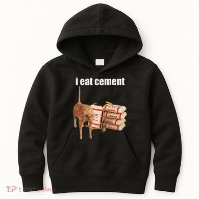 I Eat Cement Cursed Cat Funny Oddly Specific Dank Meme Kids Hoodie
