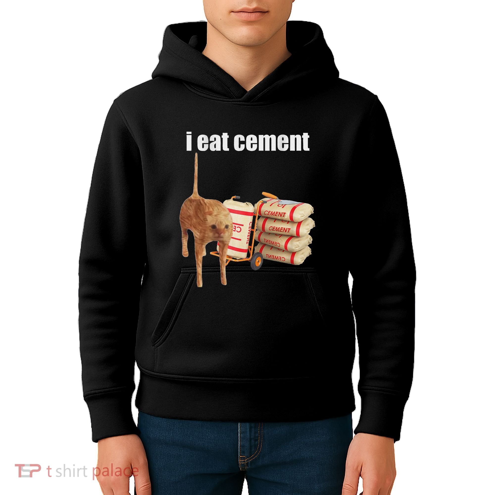 I Eat Cement Cursed Cat Funny Oddly Specific Dank Meme Kids Hoodie