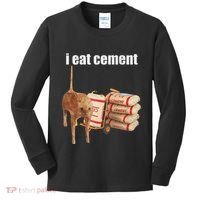 I Eat Cement Cursed Cat Funny Oddly Specific Dank Meme Kids Long Sleeve Shirt thumb 0