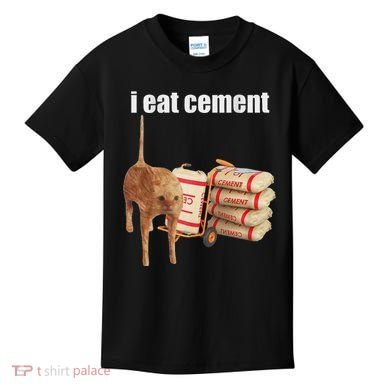 I Eat Cement Cursed Cat Funny Oddly Specific Dank Meme Kids T-Shirt