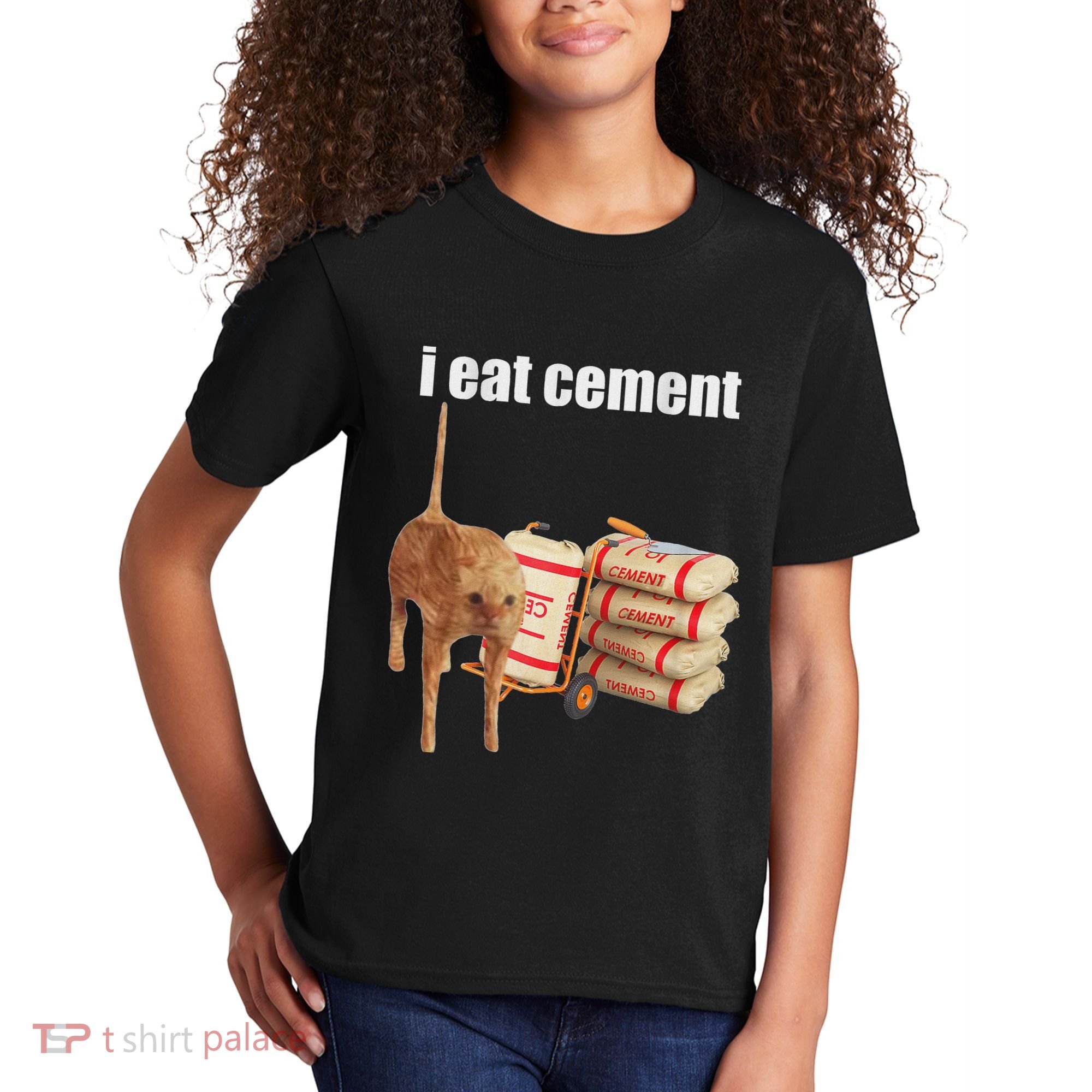 I Eat Cement Cursed Cat Funny Oddly Specific Dank Meme Kids T-Shirt