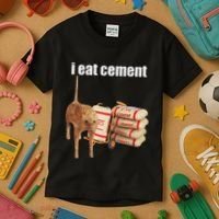 I Eat Cement Cursed Cat Funny Oddly Specific Dank Meme Kids T-Shirt thumb 3