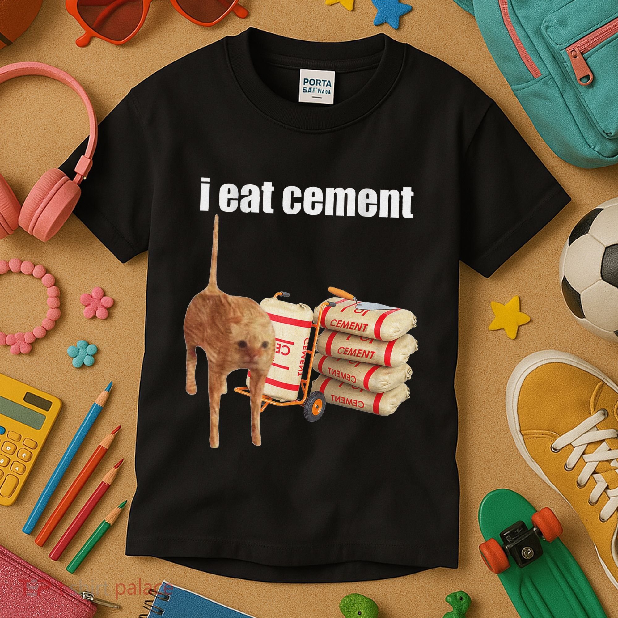 I Eat Cement Cursed Cat Funny Oddly Specific Dank Meme Kids T-Shirt