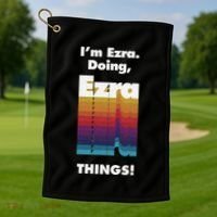 I'm Ezra Doing Ezra Things Funny Birthday Name Grunge Golf Towel thumb 1